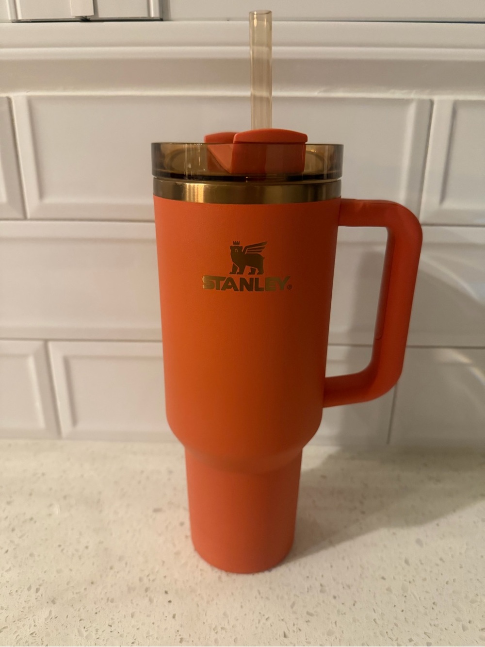 Stanley Pumpkin Spice Color Travel Tumbler with Handle, lid & straw. 40 oz.